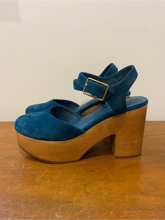 Charlotte Stone Shoes - Teal Suede Platform Clog with Ankle Strap